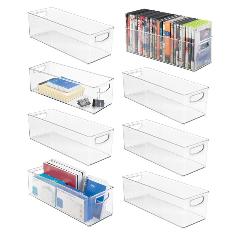 mDesign Plastic Home Office Storage Organizer Bin With Handles - 8 Pack - Clear