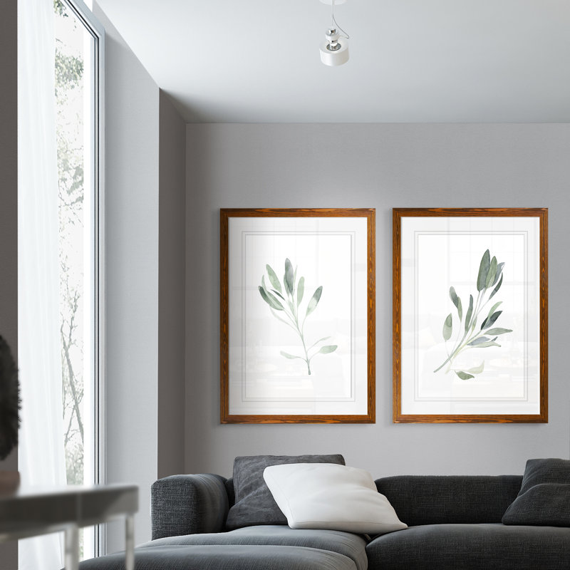 Simple sauge - ensemble de 2 reproductions d'art encadrées, Impression encadrée avec passe-partout, H 20 po x l 16 po