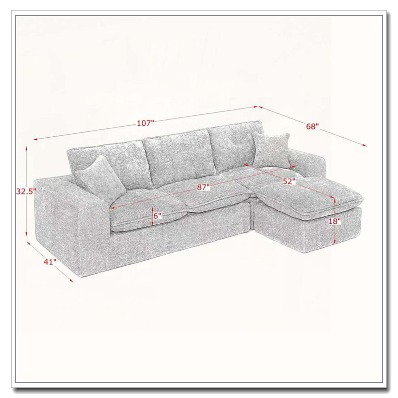 Canapé modulaire en L 107 po, Orange, 4