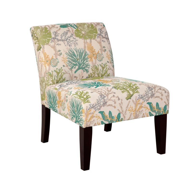 Javi Avington 26" Wide Armless Slipper Chair, Under the Sea Teal and Cream