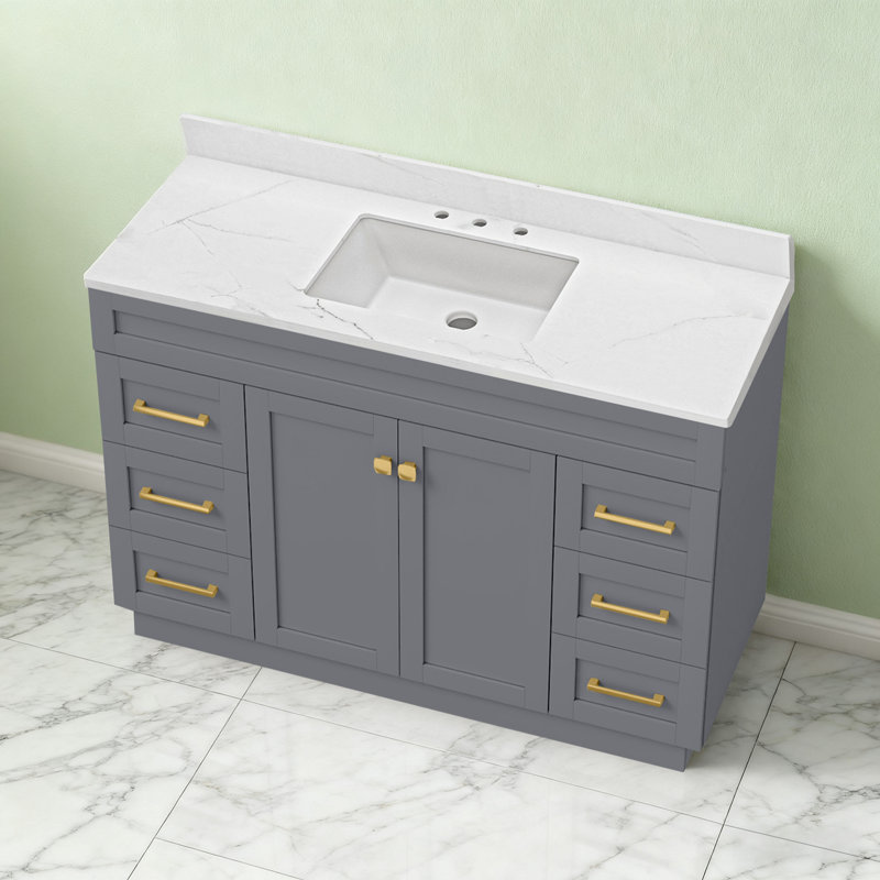 Comptoir de meuble-lavabo et lavabo en pierre de quartz moderne 48 po x 22 po