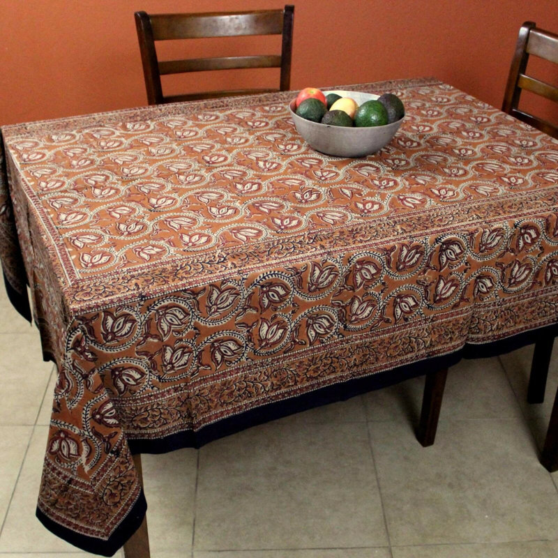 Navasart Floral 100% Cotton Tablecloth, Brown