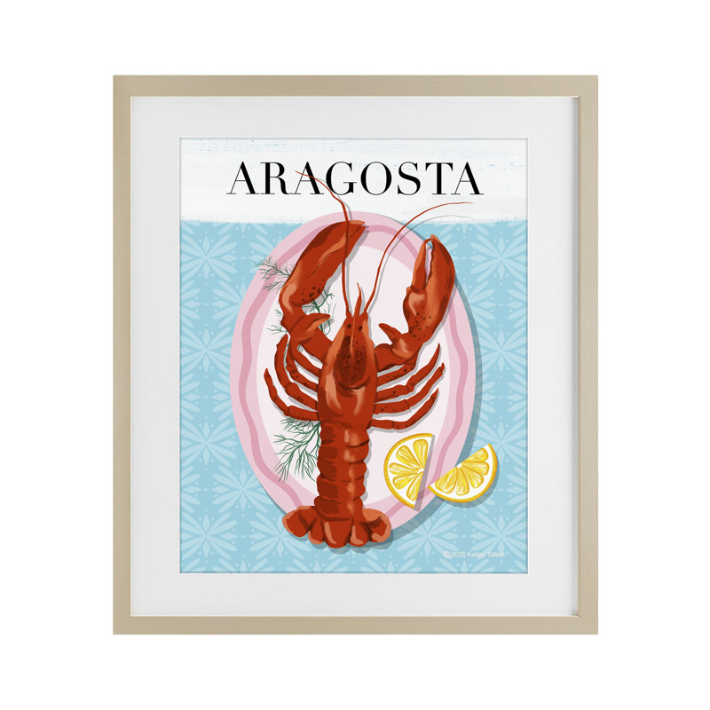 Reproduction sous-verre Aragosta, H 21 po x l 17 po, Récolte de pin sous cadre en verre