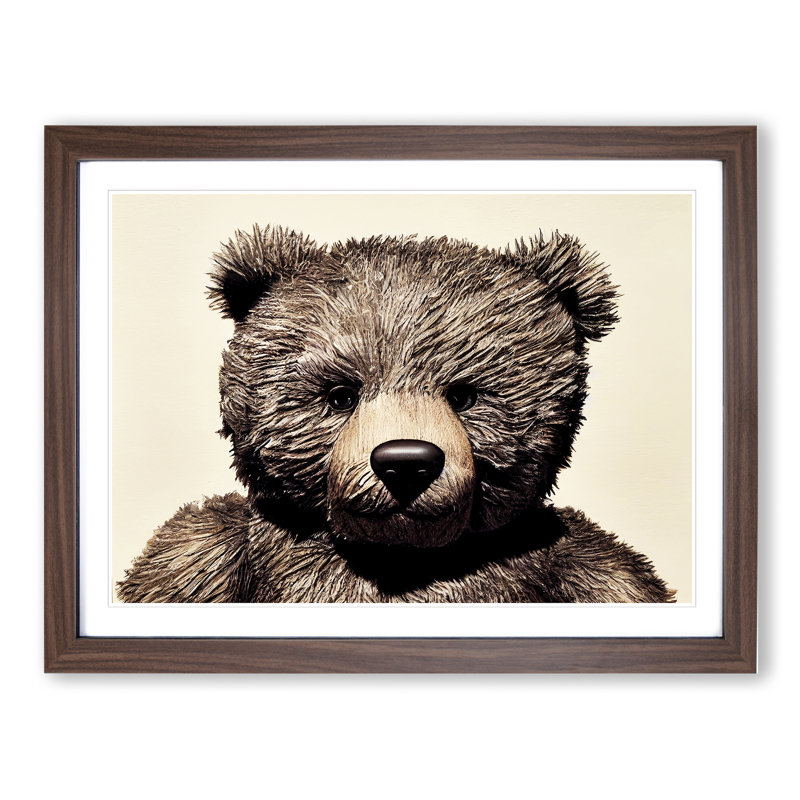 Cool Teddy Bear - Single Picture Frame Print, 25cm H x 34cm W x 2cm D, Walnut