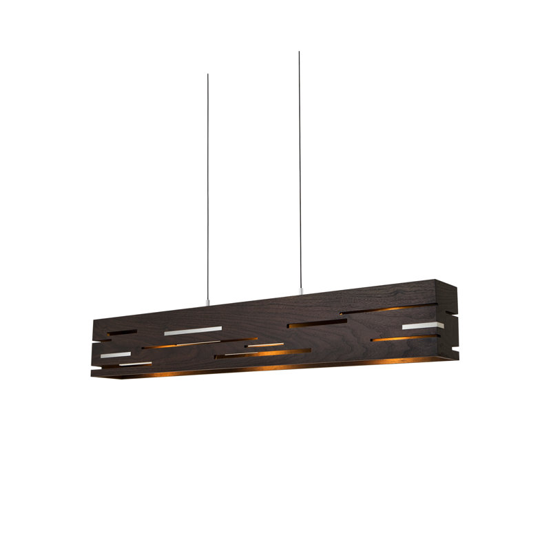 Aeris Linear LED Pendant - 3500K, Dark Stained Walnut, Brushed Aluminum, 8" H x 54" W x 6" D