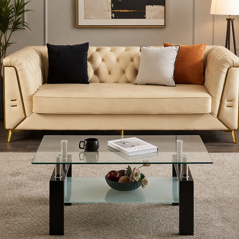 Coffee Table, 17.32" H x 39.37" W x 23.62" D, Transparent / Black