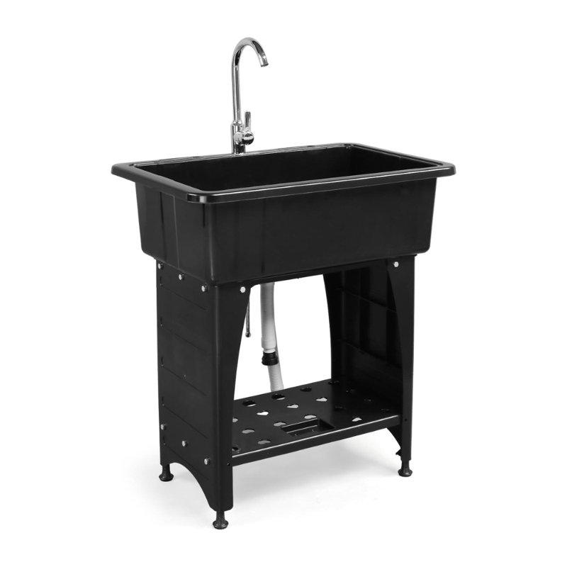 Cuve à lessive utilitaire avec robinet et tablette, Noir