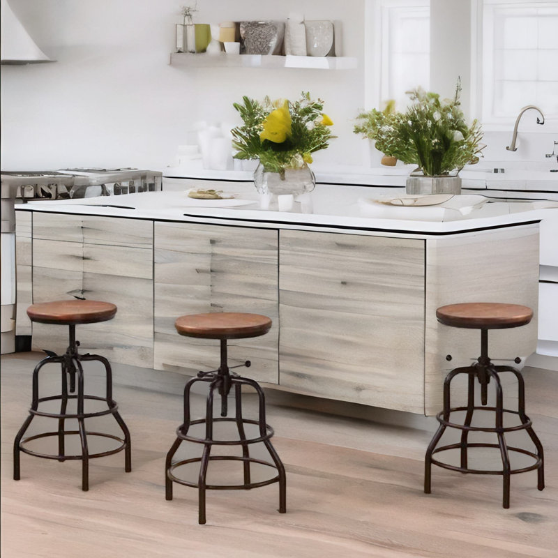 Oberstone Rustic Industrial Swivel Adjustable Height Stool - Metal Frame Kitchen Living, Brown