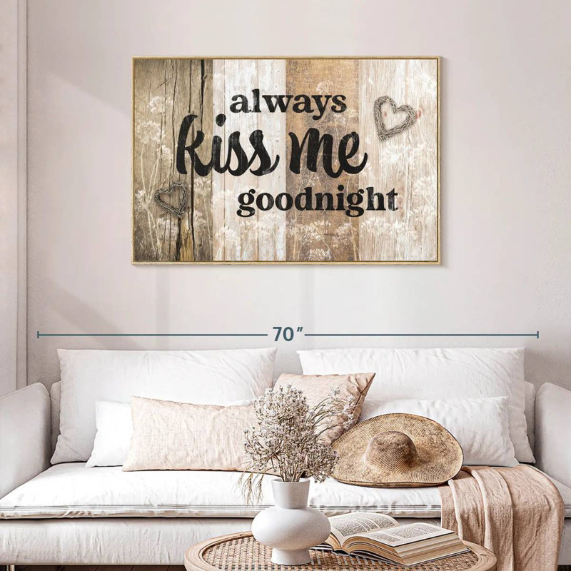 Plaque murale Kiss Me Goodnight, Cadre flottant en bois naturel, 40 po x 27 po