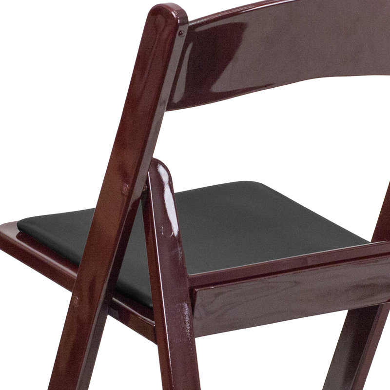 Resin Folding Chair with Vinyl Padded Seat, Red Mahogany 