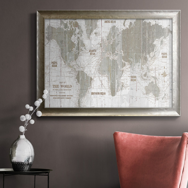 Toile encadrée de qualité supérieure OLD World Map III - prête à être accrochée, H 16 po x l 20 po