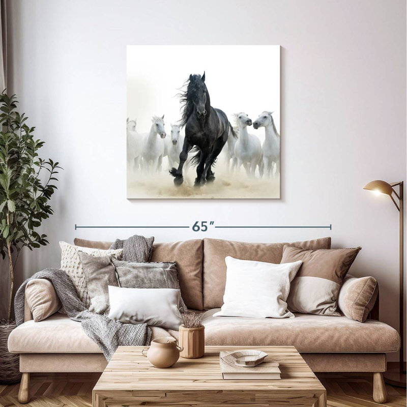 Crowle Black Among White Horses, 39" H x 39" W