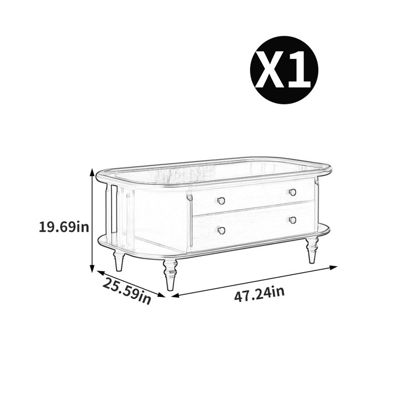 American style light luxury coffee table, 19.69" H x 47.24" L x 25.59" W