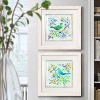 Oiseau Chanteur I - ensemble de 2 peintures encadrées