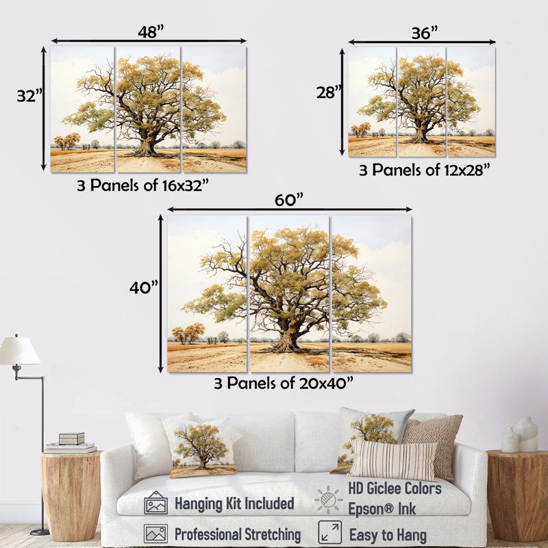 Ensemble de salon Tree Oaks Simplicity I - Tree Oak Wall Art, Toile tendue, H 40 po x l 60 po x P 1 po