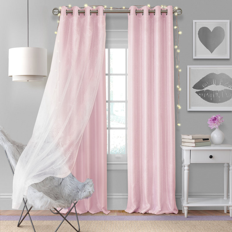 Panneau de rideau simple obscurcissant avec œillets Merri, Rose tendre, 108 po x 52 po