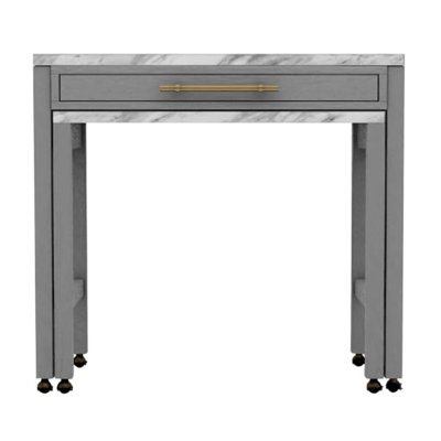 Table à hauteur de comptoir Design avec plateau en faux marbre et tiroir rectangulaire gris, plateau, bois massif, style, pour 4 personnes