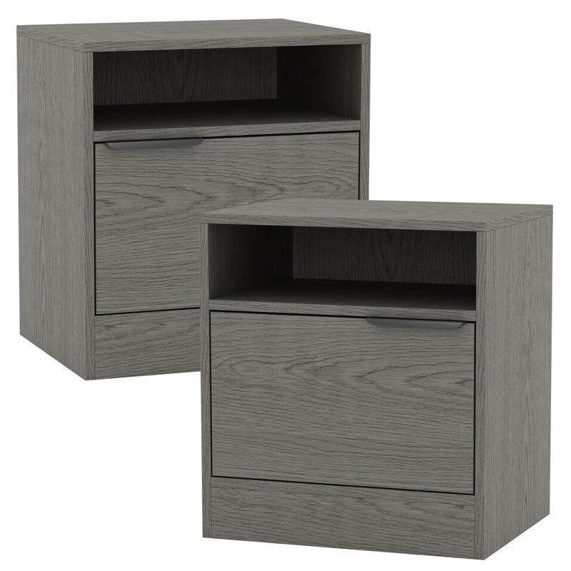 Swathi 114.3cm W Solid Wood Bedside Table, Cedar Grey