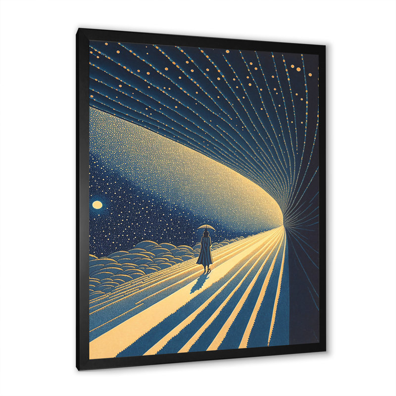 Marchant vers la pleine lune - reproduction d'art sur toile, H 20 po x l 12 po x P 1 po, Cadre photo noir
