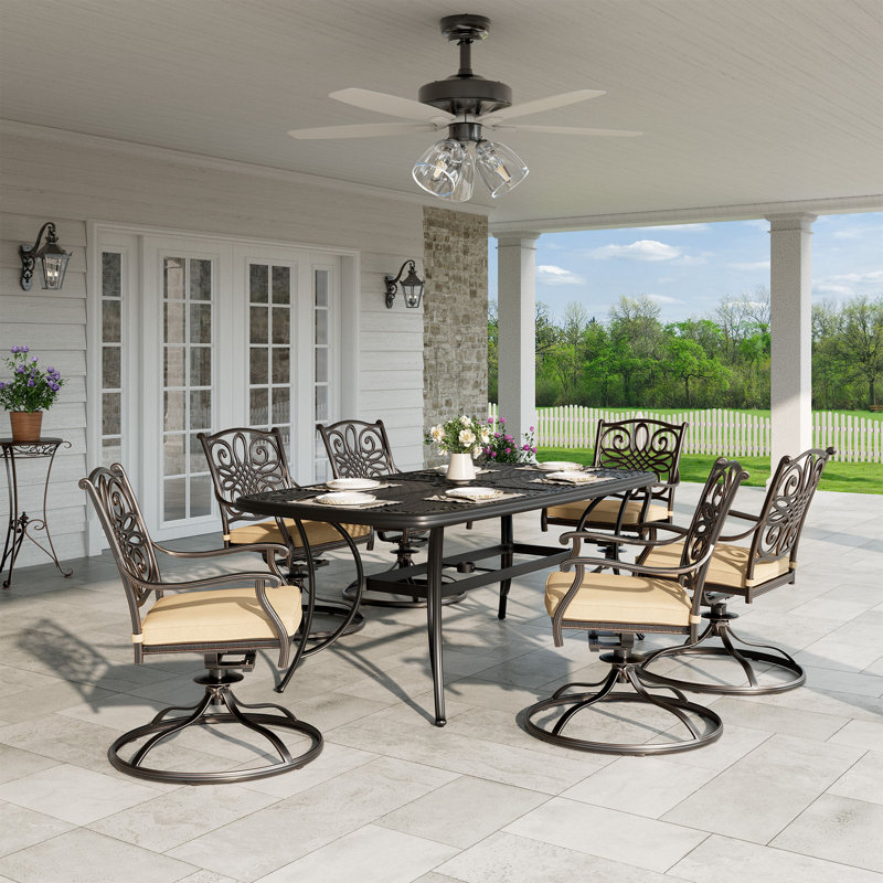 6-person Outdoor Dining Set With Swivel Chair, Brown