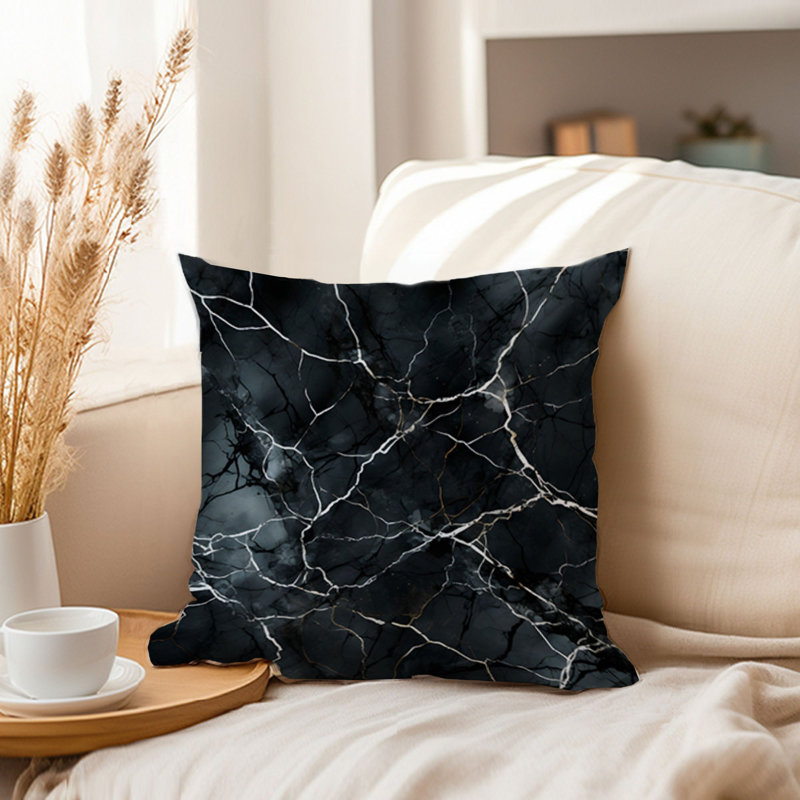 Abstract Black Marble Geode Symphony XVI Modern, 16"H x 16"W