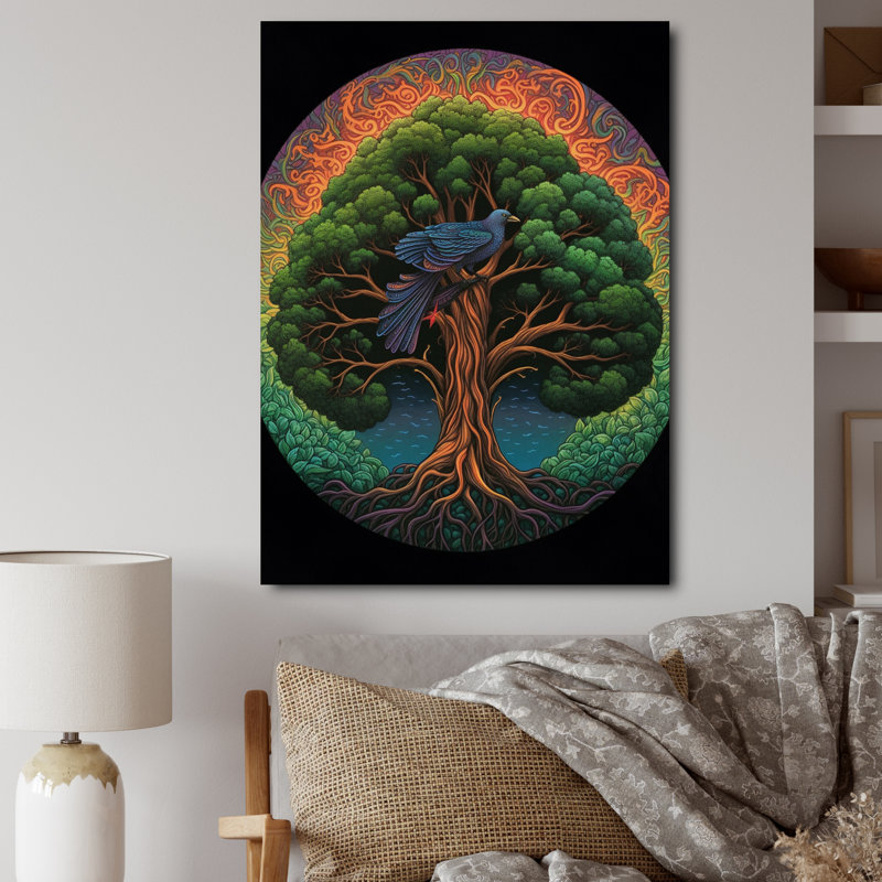 Arbre de vie rétro Illustration I - reproduction sur toile, H 40 po x l 30 po x P 1,5 po, Toile tendue