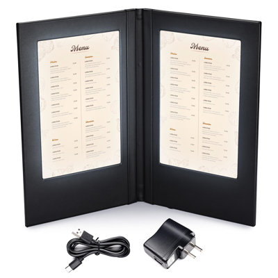 WeChef LED Backlit Menu Holder Cover Folding Double Panel Fits A5 Size 5.8"x8.3" for Nightclubs Restaurants Hotels Cafes