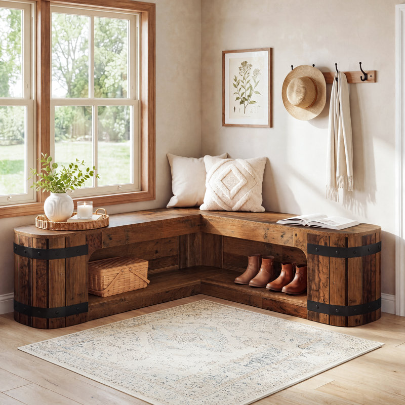 Banc de rangement à chaussures d'angle en bois massif de 120 cm (47,24 po), organisateur de chaussures en forme de L pour entrée