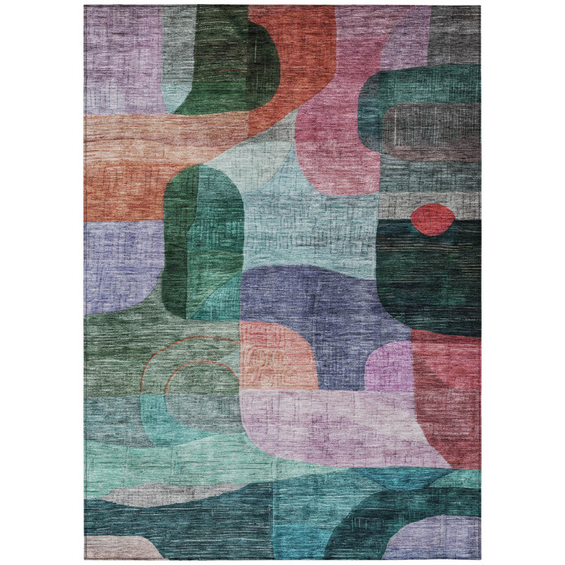 Tapis d'extérieur lavable abstrait mauve et bleu 10 pi x 14 pi vert