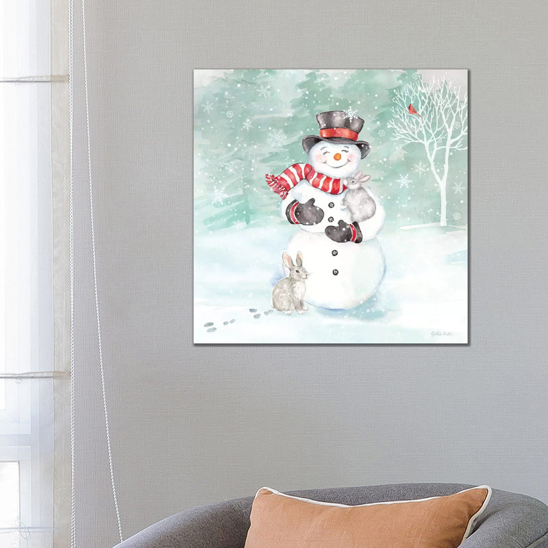 Let It Snow Blue Snowman VI by Cynthia Coulter - Wrapped Canvas Painting, 30.48 cm H x 30.48 cm W