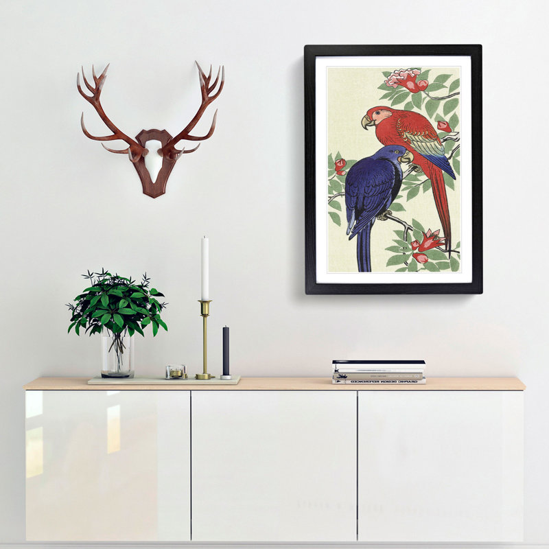 Parrots by Ohara Koson - Framed Print, 65cm H x 48cm W x 2cm D, Black Framed