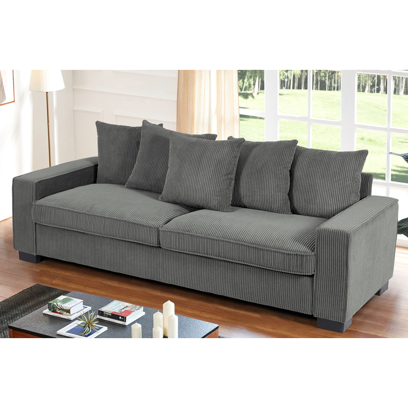 Canapé 3 places en velours côtelé de luxe avec coussins décoratifs, design épuré et confort spacieux, Gris