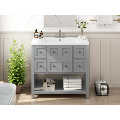 Meuble-lavabo de salle de bain avec lavabo encastré, 4 tiroirs et portes à fermeture douce