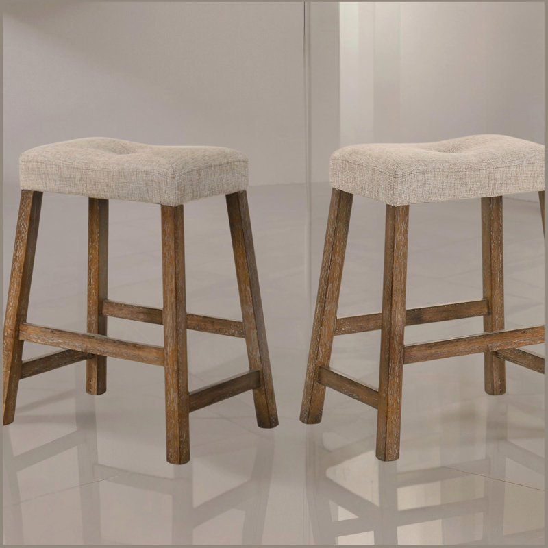 Tabouret de bar 25 po en bois avec siège en tissu, tabouret de comptoir rustique sans dossier, ensemble de 2