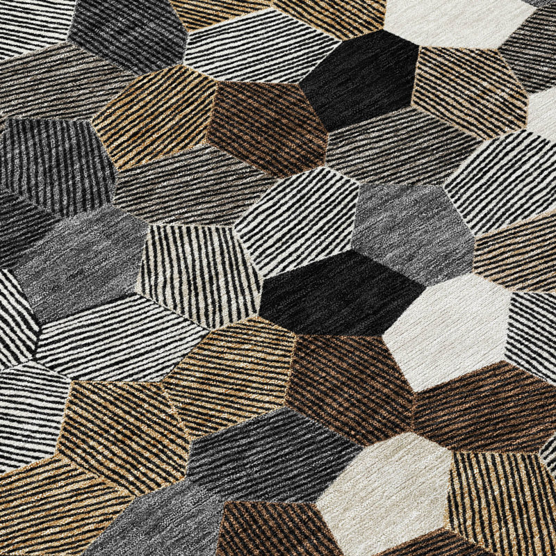 Machine Washable Indoor/Outdoor Chantille ACN2573 Geometric Rug, 9' x 12', Black