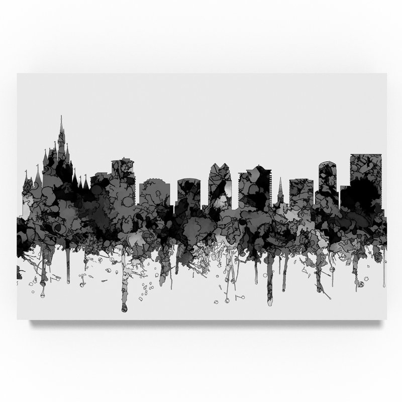 «Orlando Florida Skyline B and W», reproduction d'impression sur toile tendue, H 22 po x l 32 po