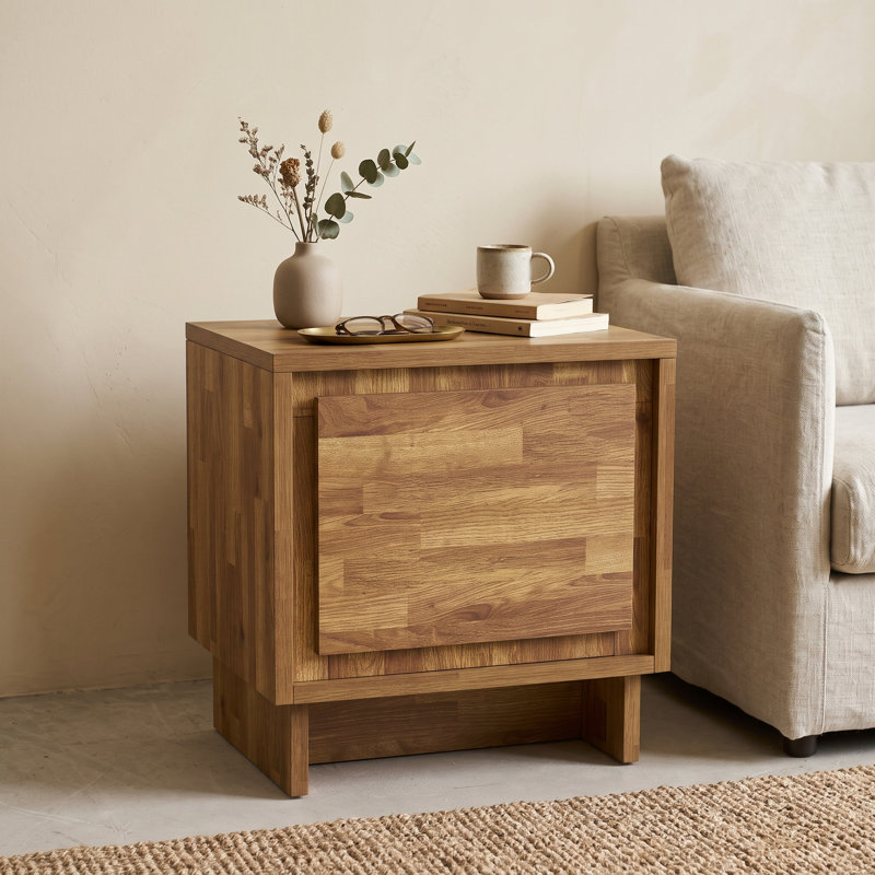 Table de chevet moderne en bois avec tiroir sans poignée, brun rustique, Brun rustique