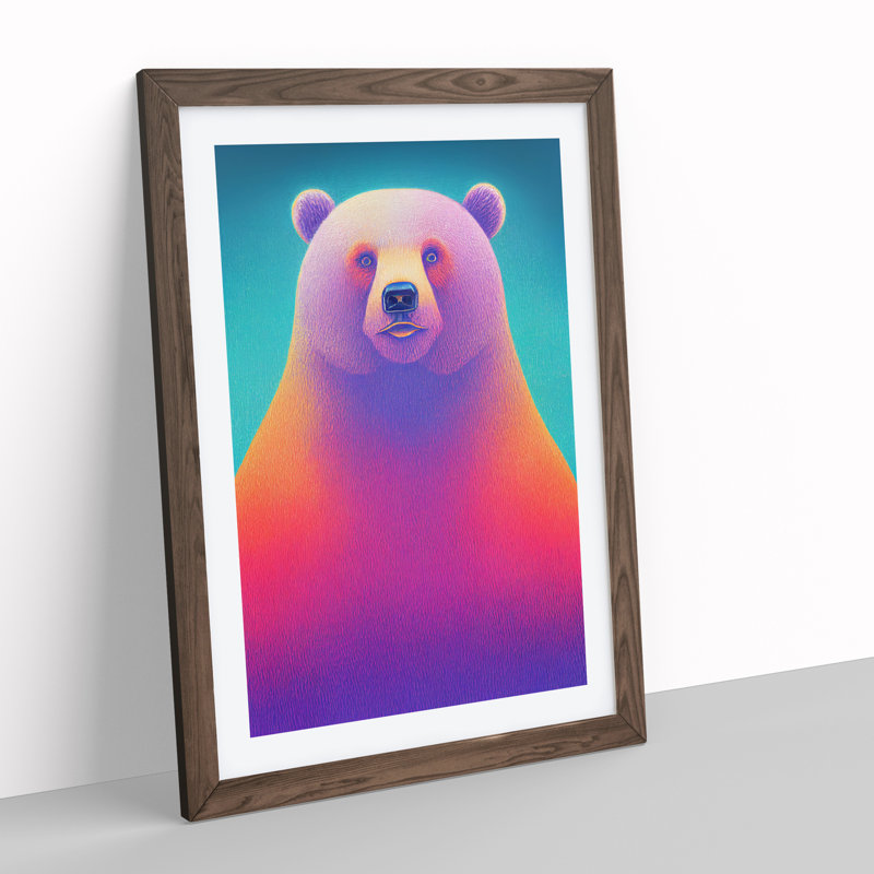 Colourful Bear - Print, 66cm H x 48cm W x 2cm D, Walnut Framed, White