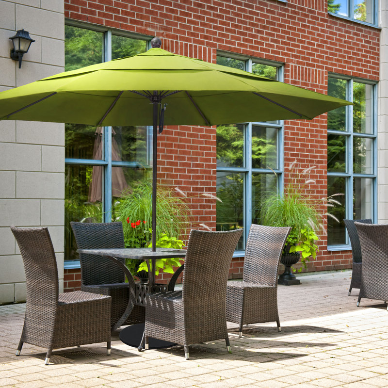 Parasol de marché 11 pi Silva, Sunbrella® bord de mer Séville rayé, Blanc mat