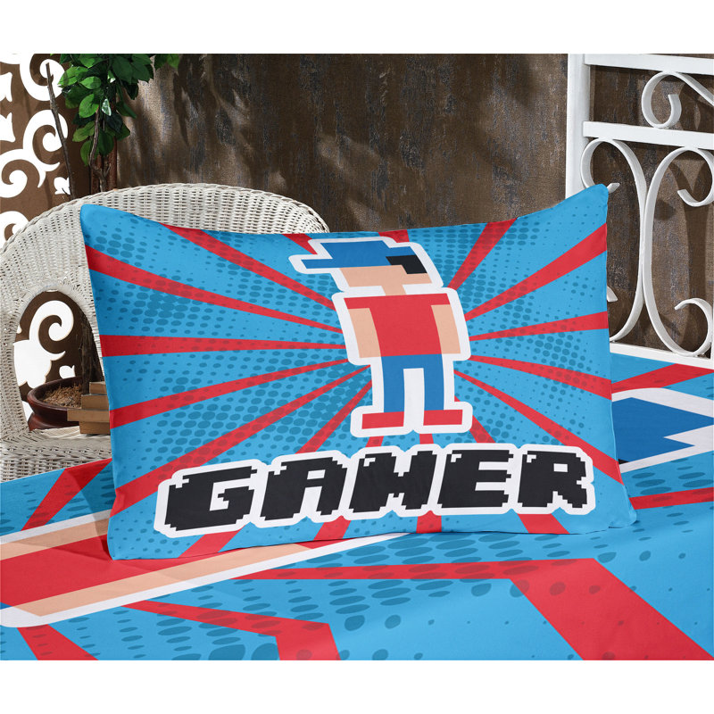 Drap-housse et coussin décoratif pour jeux vidéo Ambesonne, blanc vermillon
