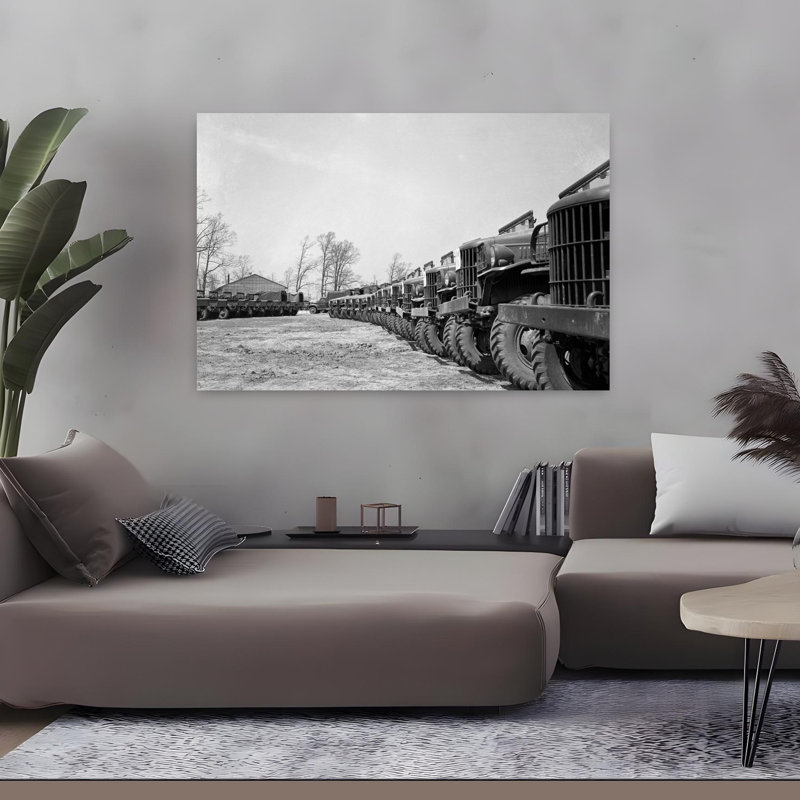 1940S April 19 1941 Alignment Row Rows Dodge Army Trucks Jeeps Fort Dix Nj Classic Retro Vintage Wall Art, H 48 po x l 32 po