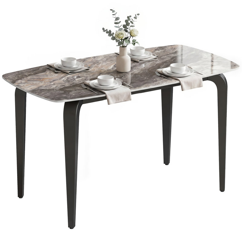 Stone Top Metal Base Dining Table, Brown