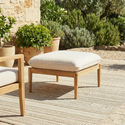 Repose-pieds d'extérieur en bois d'acacia, finition teck clair avec coussin beige