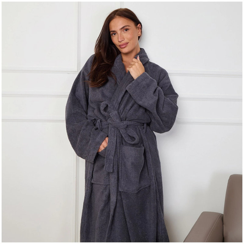 100% Cotton Mid-Calf Bathrobe with Pockets, Navy