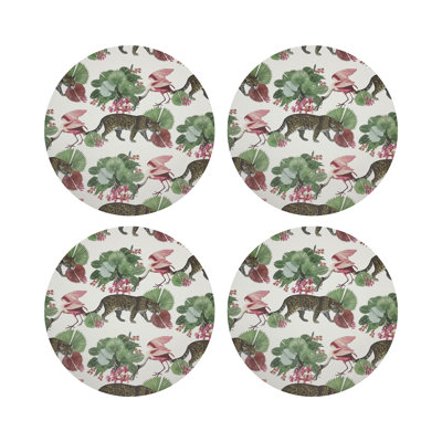 Leopard Walk Vegan Leather Round Pebble Placemat