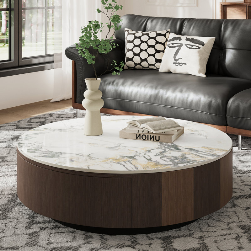 Table basse 35 po pour salon, table basse en marbre avec tiroir, sans assemblage