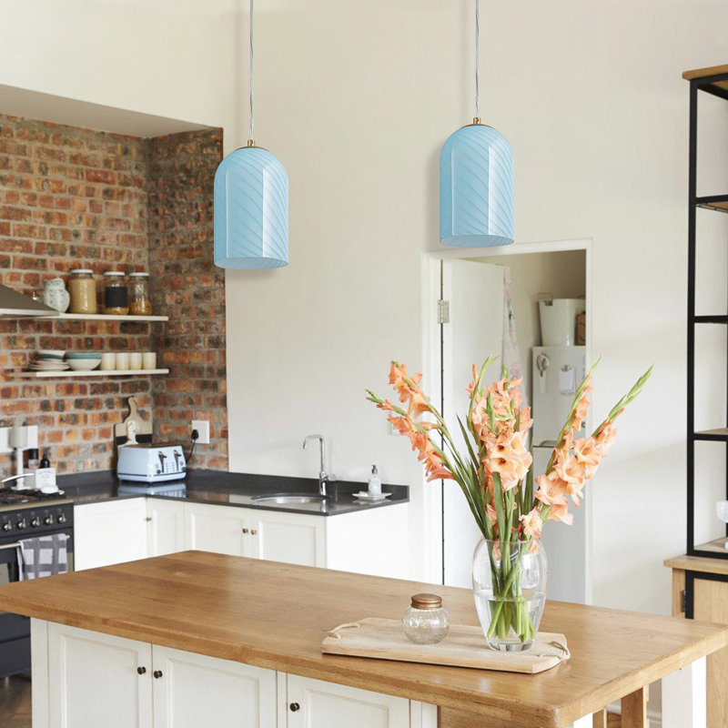 Luminaires suspendus en verre réglables Jaiceon, luminaire suspendu en verre moderne pour îlot de cuisine, Bleu