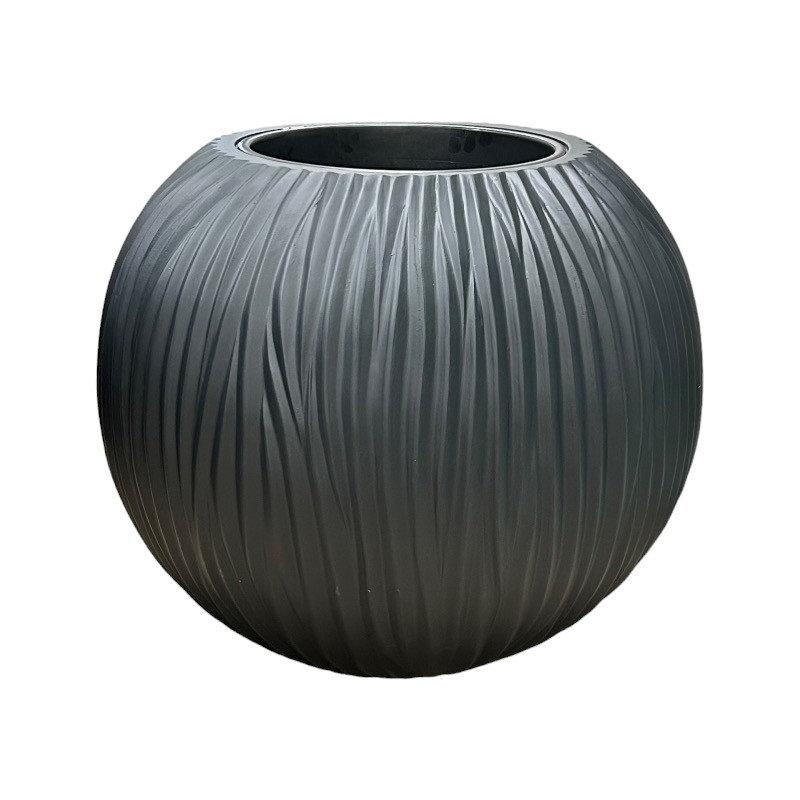 Pot à fleurs texturé rond blanc en fibre de pierre, Noir