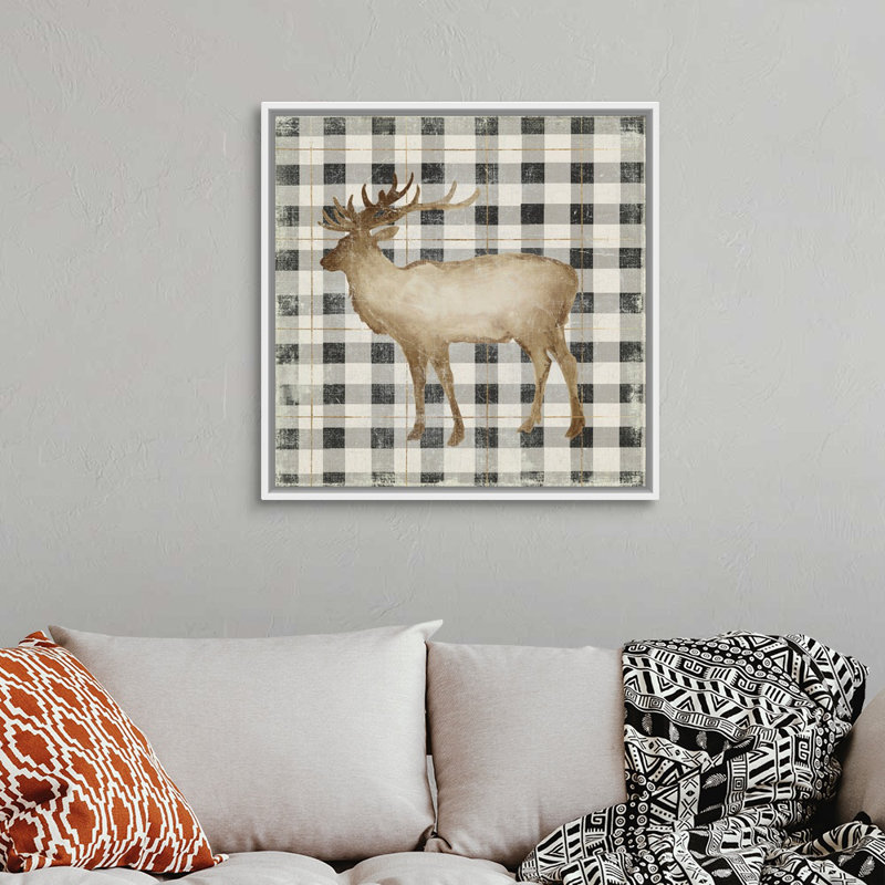 Reproduction d’art sur toile, "santer’s Deer I", Cadre blanc, 32" H x 32" W x 1.75" D
