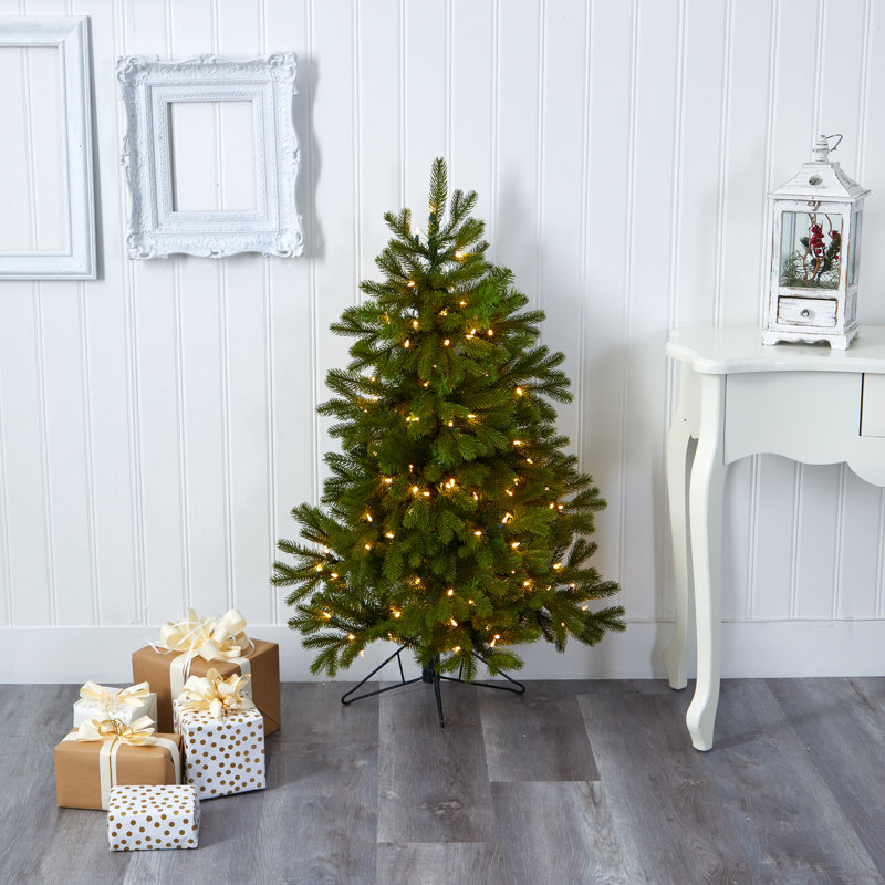 Arbre de Noël artificiel épinette vert 6 pi avec 350 lumières claires, H 4 pi